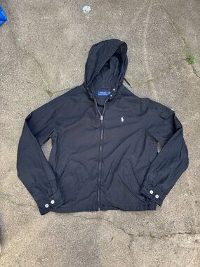 Polo Ralph Lauren Hooded Jacket Black Zip Up Windbreaker Mens Size Small